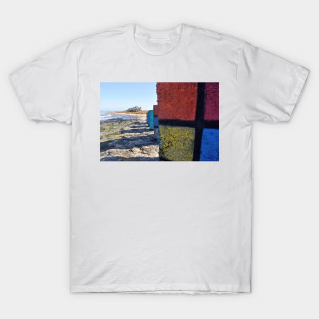 WW2 beach defences painted as Rubic Cubes - Bamburgh, Northumberland, UK T-Shirt by richflintphoto